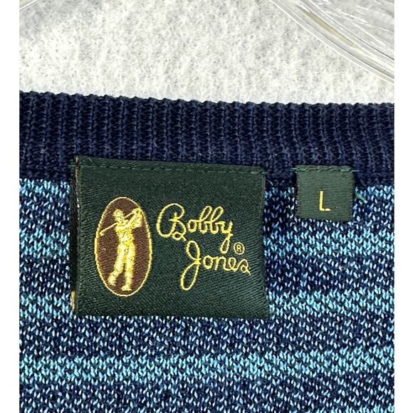 Bobby Jones Large Sweater V Neck Long Sleeve Cotton Golf Grandpa Diamond Blue - Picture 3 of 9